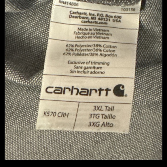 Carhartt Charcoal Polo Shirt for Men 3X TALL - Picture 7 of 7